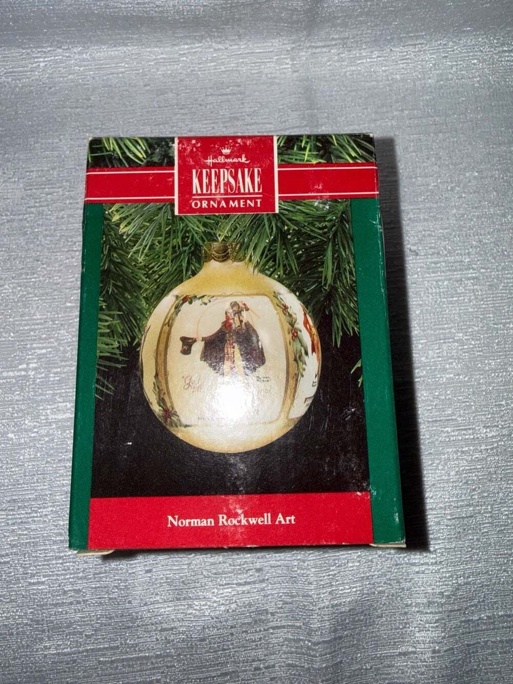 Hallmark Keepsake Christmas Ornament Norman Rockwell Art Glass Dated 1990
